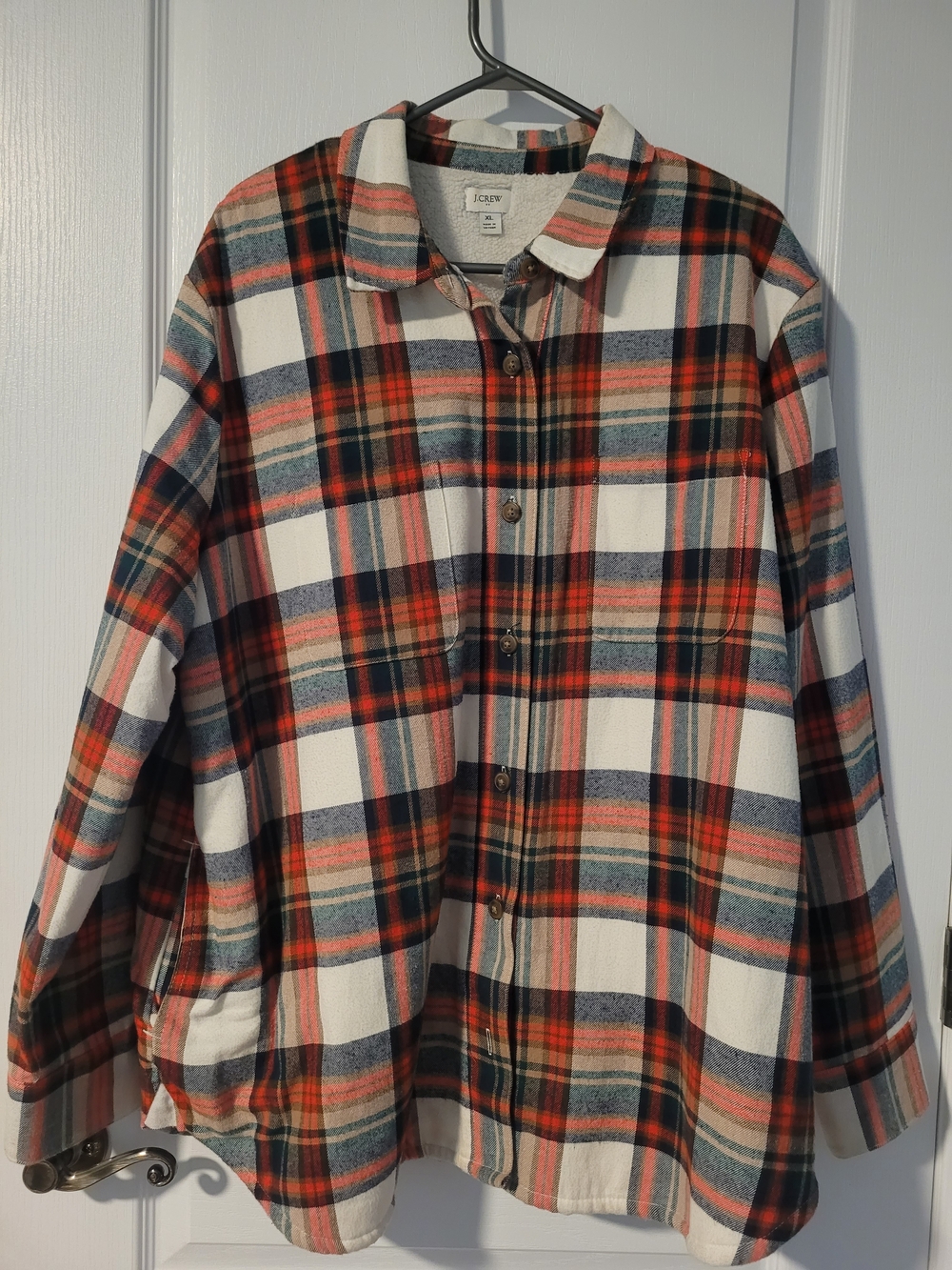 J. Crew White Red Blue Plaid Button-Up Shacket